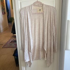 Cupio Pinstripe Waterfall Cardigan large purple and cream